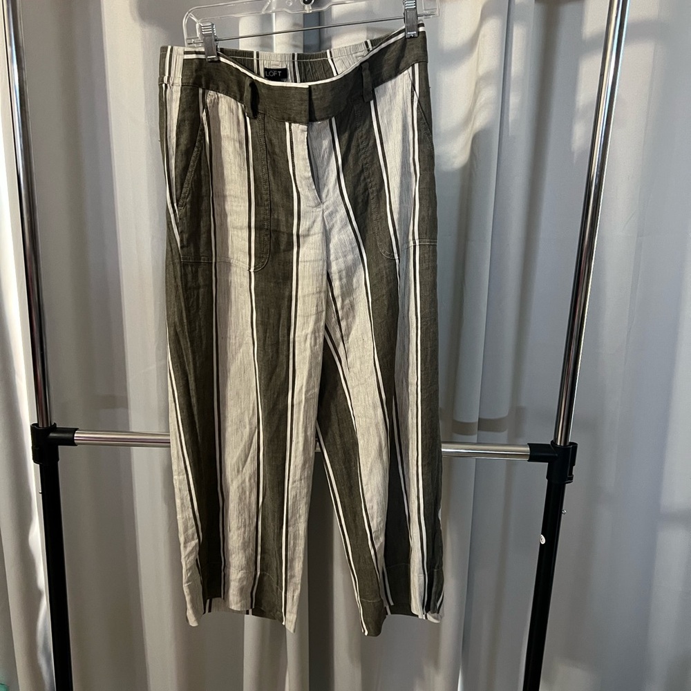LOFT Black and White Striped Cropped Pants